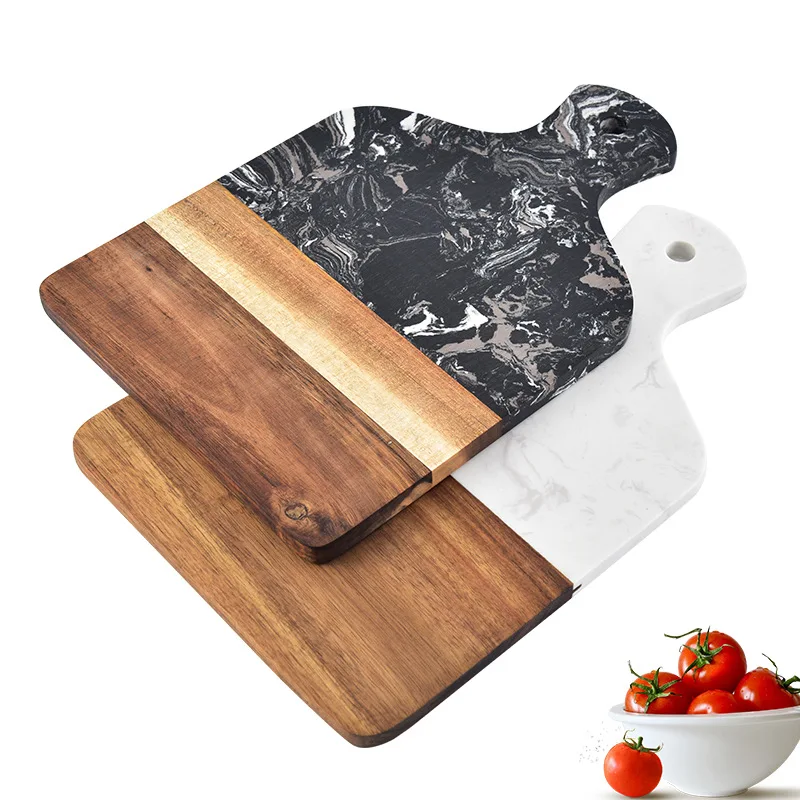 Marble Serving Board - 아카시아 나무와 대리석으로 만든 손잡이가 달린