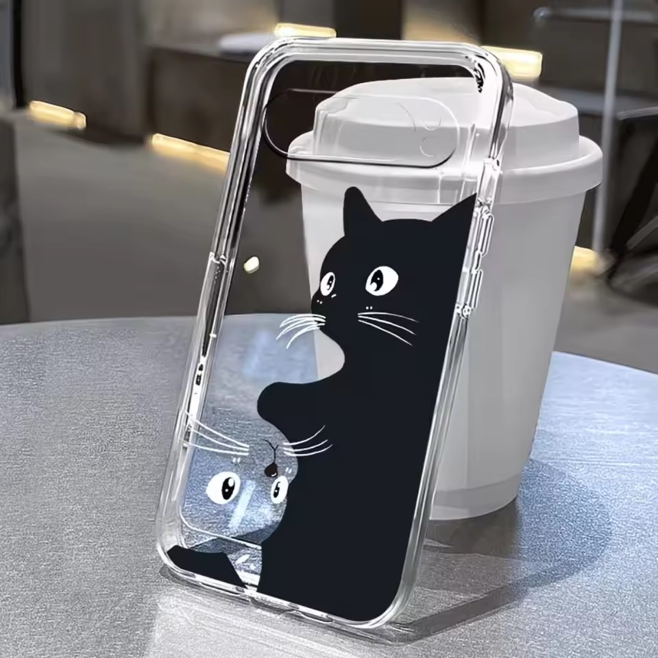핫 카와이 만화 검은 고양이 패턴 투명 소프트 케이스  - Google Pixel 9 Pro 리뷰 및 가격