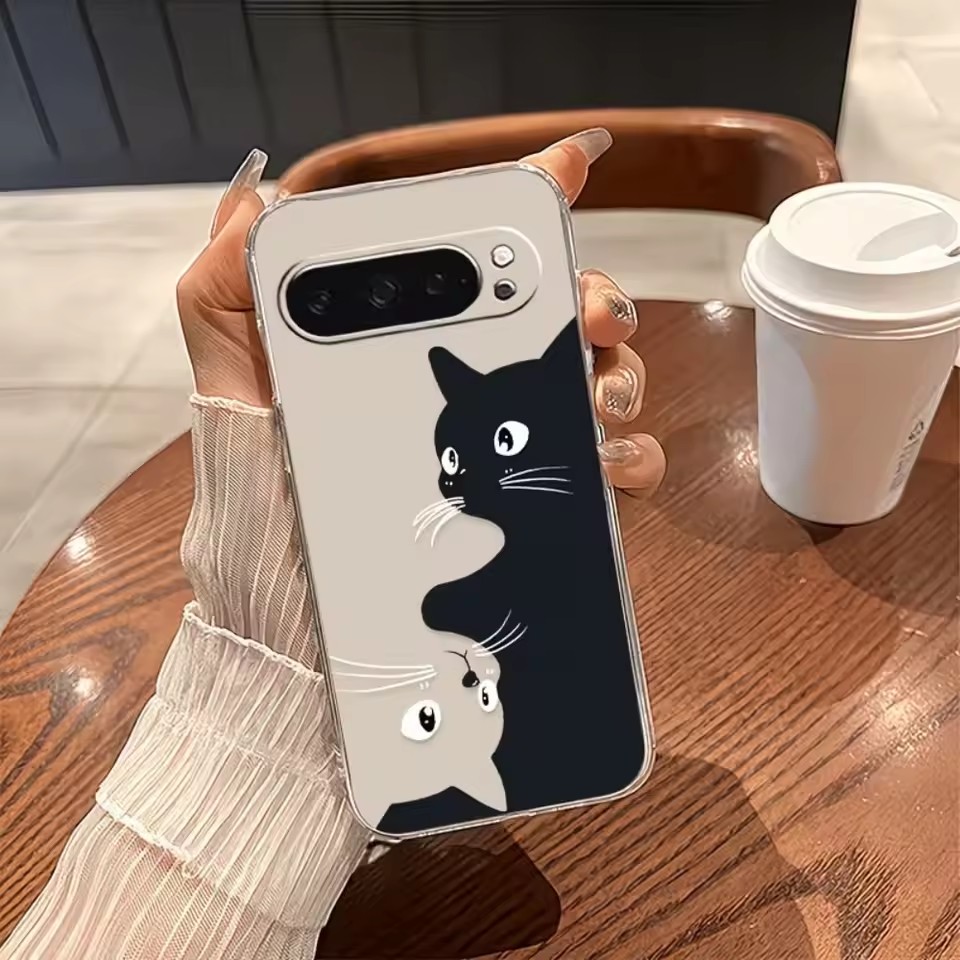 핫 카와이 만화 검은 고양이 패턴 투명 소프트 케이스  - Google Pixel 9 Pro 리뷰 및 가격