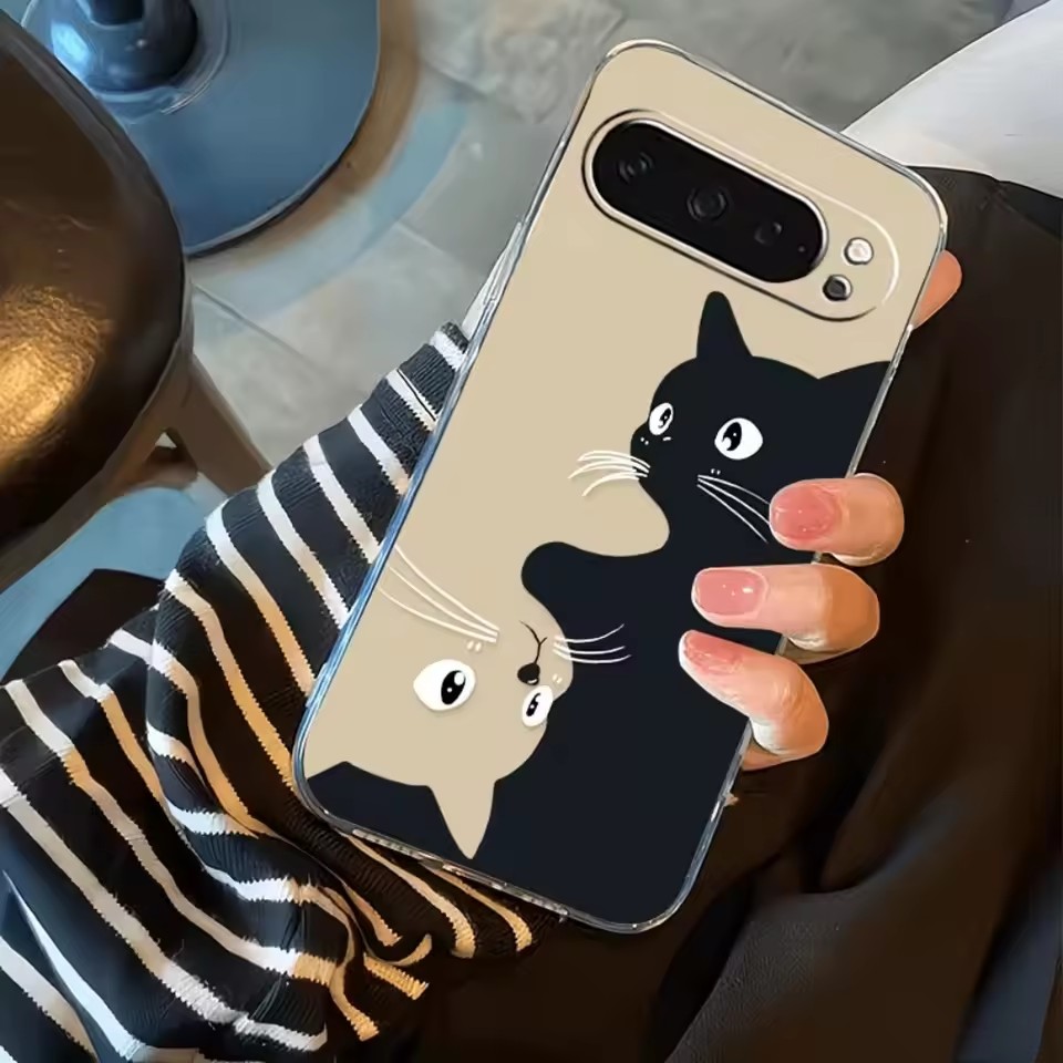 핫 카와이 만화 검은 고양이 패턴 투명 소프트 케이스  - Google Pixel 9 Pro 리뷰 및 가격